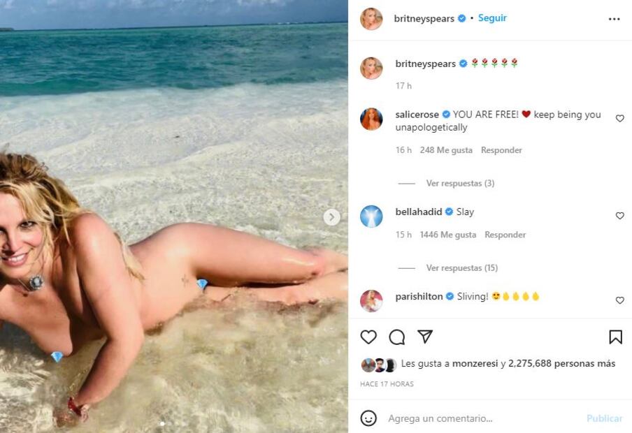 Britney Spears se desnuda en la playa y lo presume en Instagram