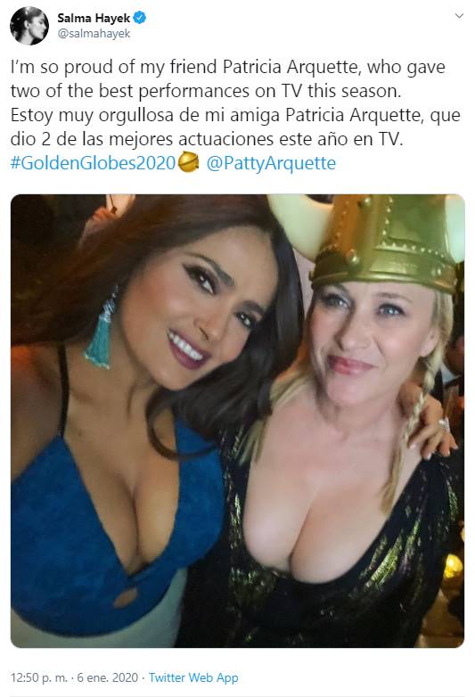 Duelo de escotes: Salma Hayek y Patricia Arquette juntas en el after party de los Golden Globes