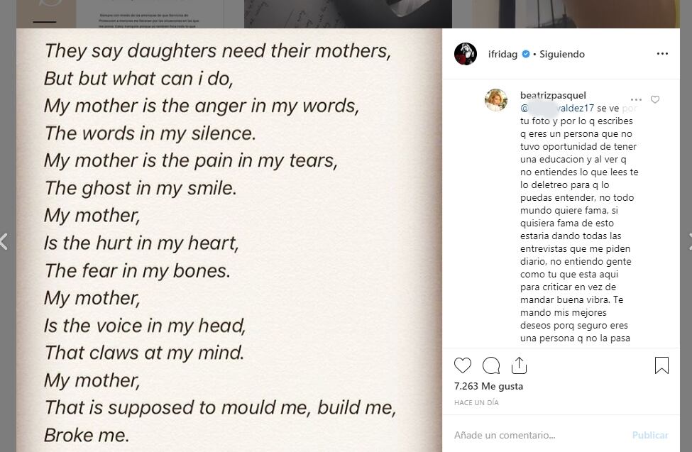 "Es su mamá y están pasando por un momento superdoloroso", Beatriz Pasquel es incondicional para Frida Sofía