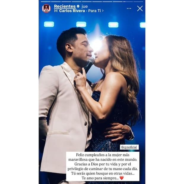 La felicitación de Carlos Rivera a Cynthia Rodríguez / Foto: Instagram
