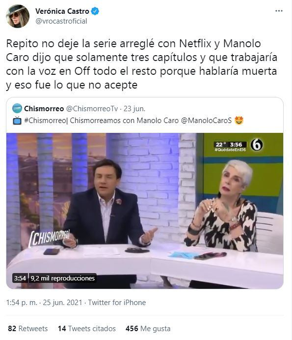 Verónica Castro llama “mentiroso” a Manolo Caro por su salida de “La casa de las flores”