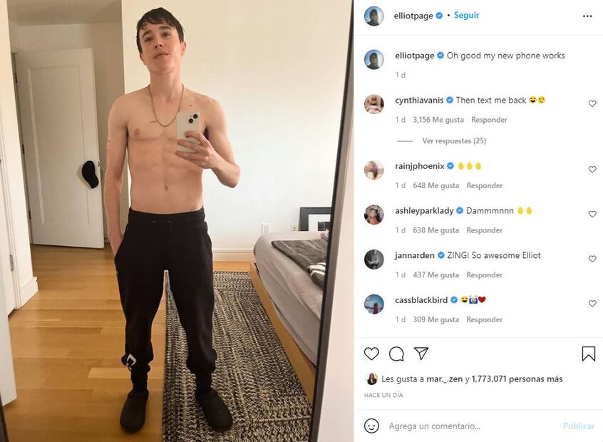 Elliot Page vuelve a impactar con selfie sin camisa