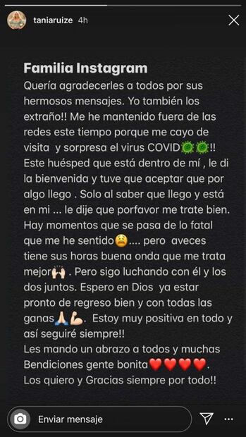 Tania Ruiz hace su primer post después de contraer Covid-19