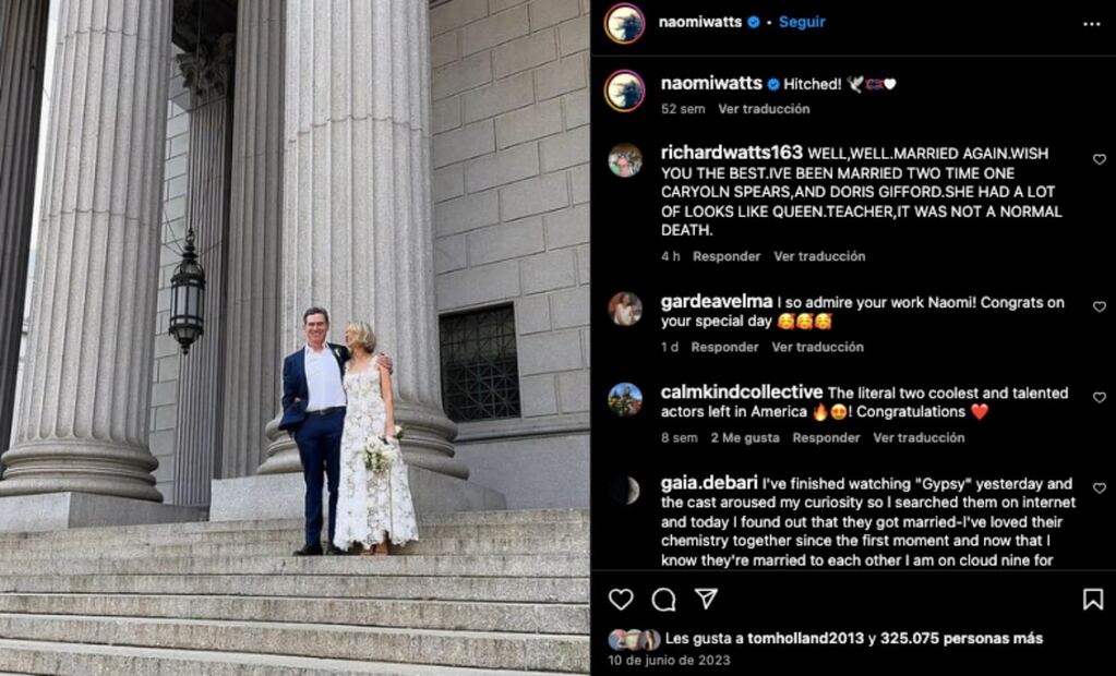 La boda de Naomi Watts y Billy Crudup en junio de 2023 / Instagram