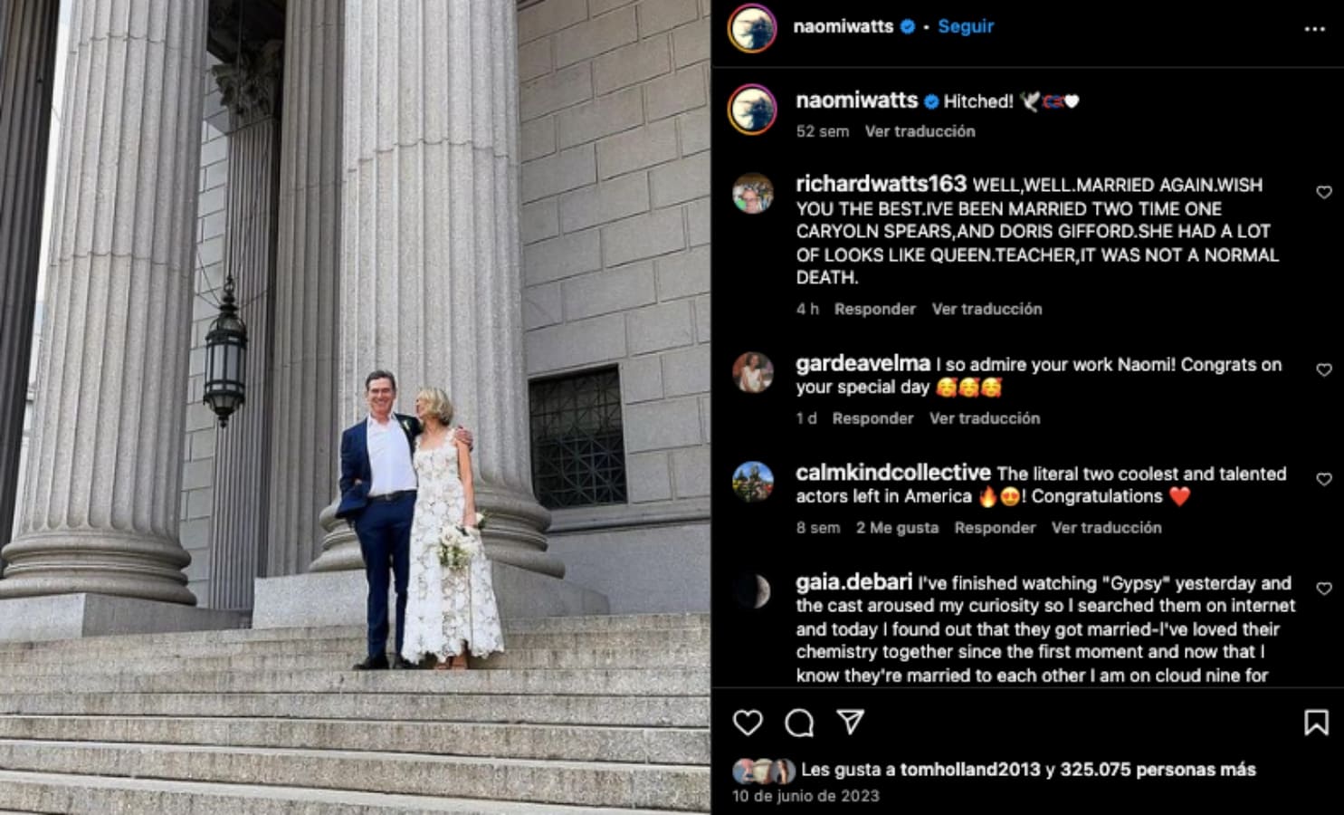 La boda de Naomi Watts y Billy Crudup en junio de 2023 / Instagram
