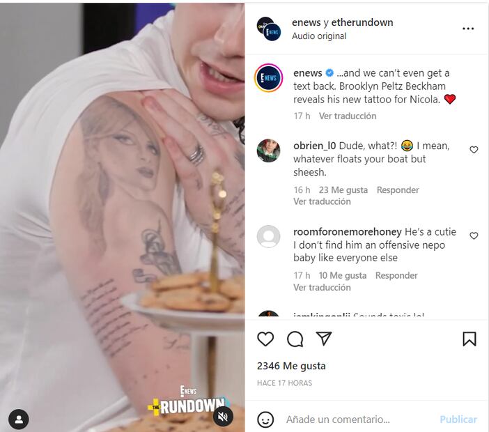 Brooklyn Beckham presume nuevo e inmenso tatuaje dedicado a Nicola Peltz