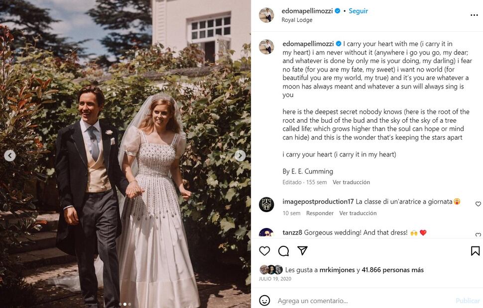 Beatriz de York y Edo Mapelli se casaron en la capilla real de Todos los Santos, Windsor Grear Park / Instagram
