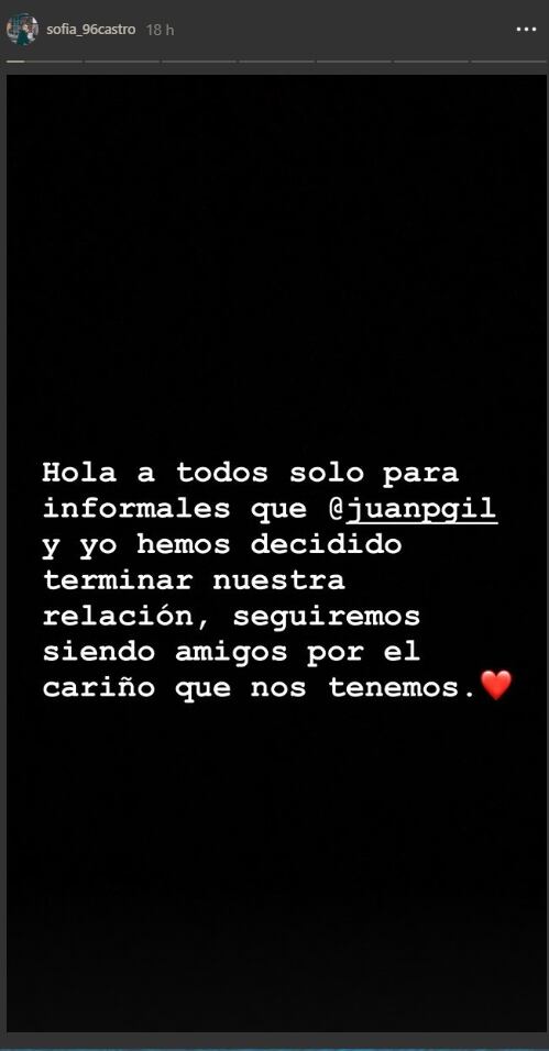 Ya se acabó el amor entre Sofía Castro y Juan Pablo Gil