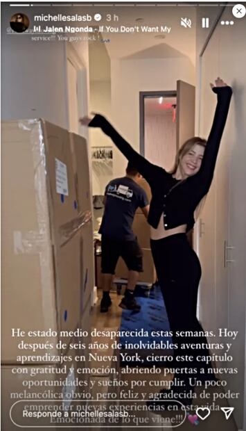Historia de Michelle Salas preparando su mudanza / Instagram: @Michellesalasb