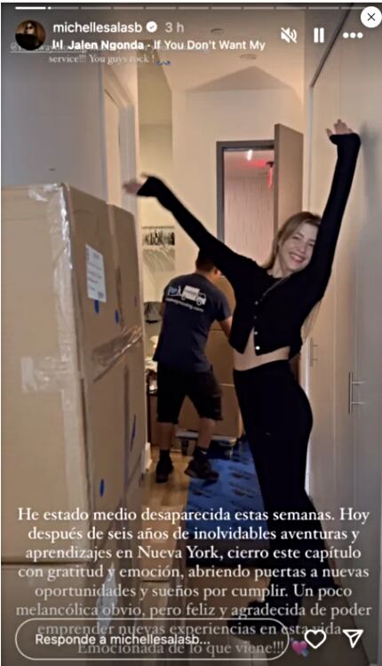 Historia de Michelle Salas preparando su mudanza / Instagram: @Michellesalasb