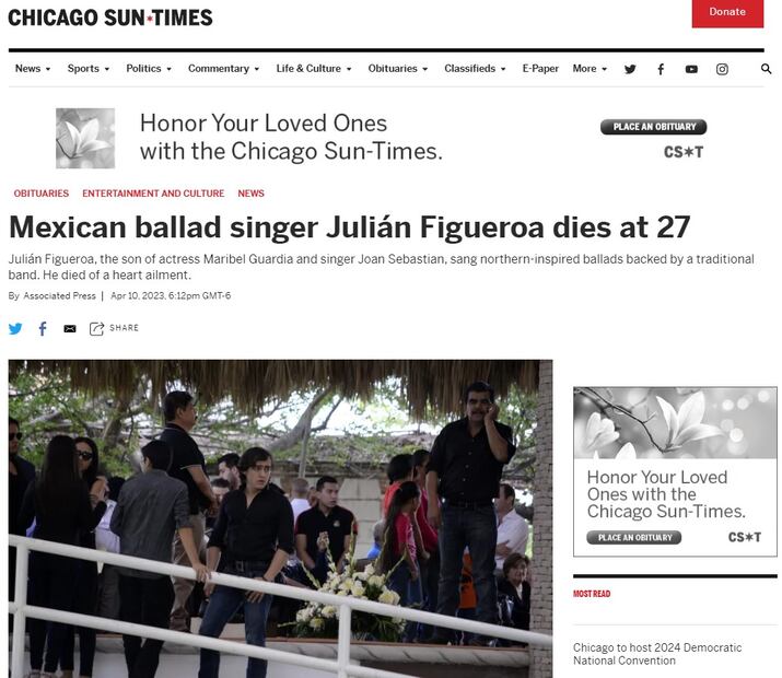 La muerte de Julián Figueroa llega a la prensa extranjera 