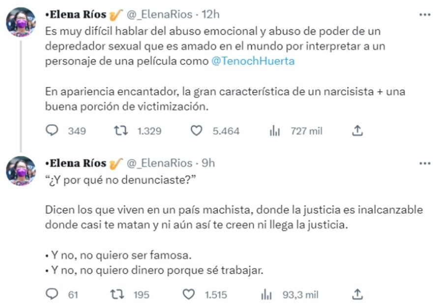 Las acusaciones de la saxofonista Elena Ríos contra Tenoch Huerta / Twitter