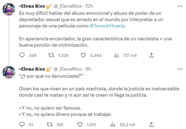Las acusaciones de la saxofonista Elena Ríos contra Tenoch Huerta / Twitter