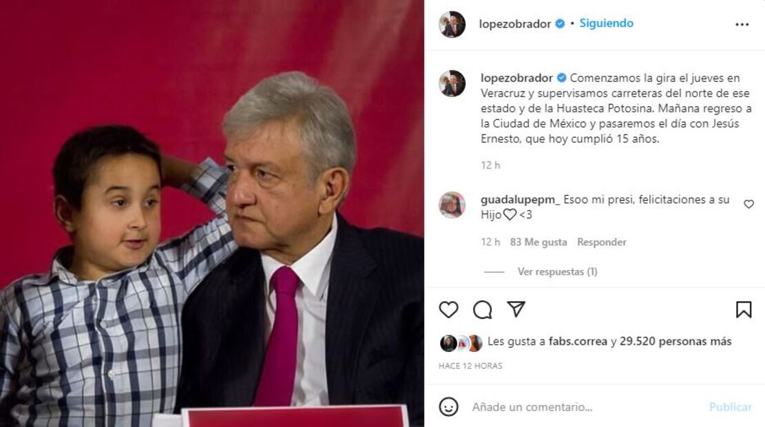 AMLO y Beatriz Gutiérrez Müller celebran los 15 años de Jesús Ernesto