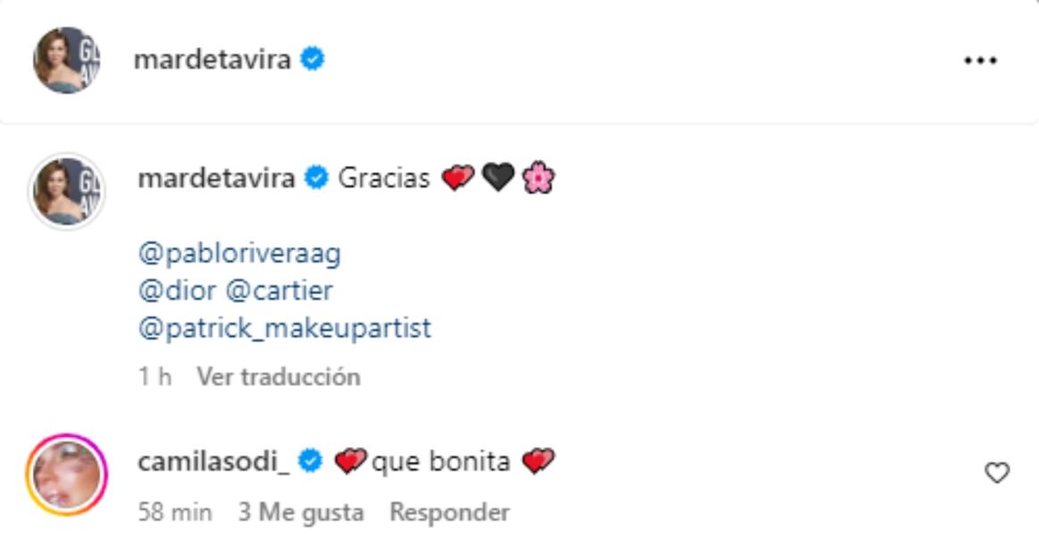 El comentario de Camila Sodi en la publicación de Marina de Tavira / Captura de pantalla