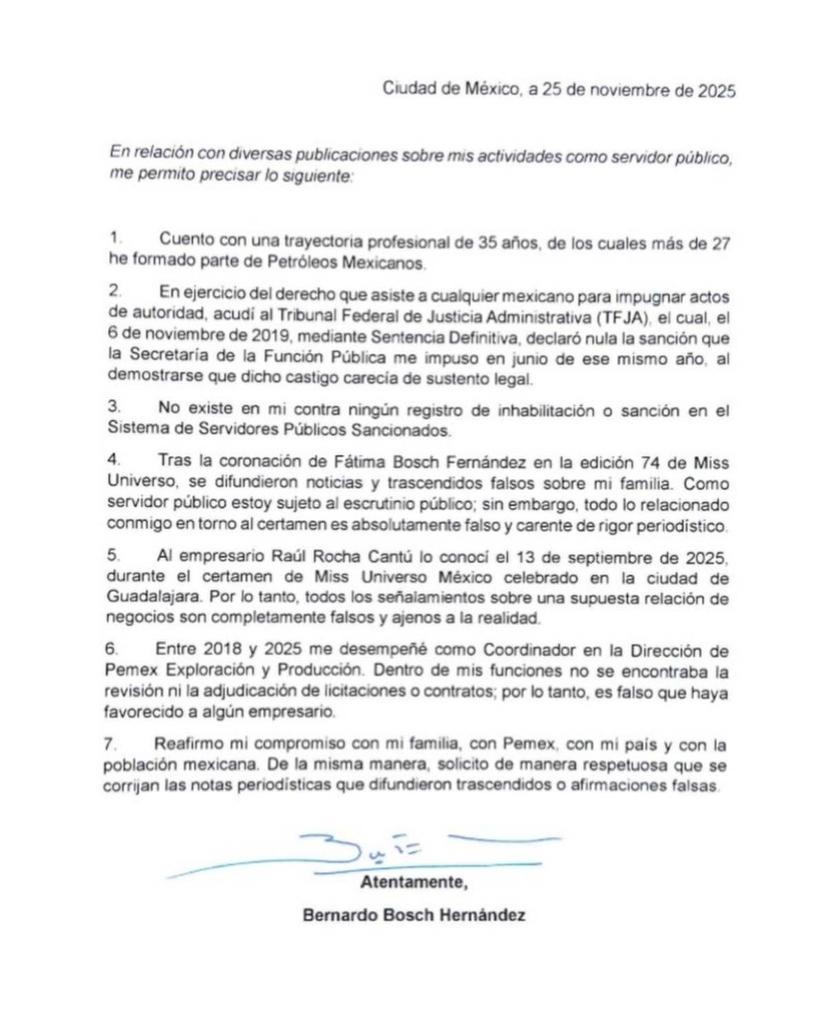 El comunicado de Bernardo Bosch, papá de Fátima Bosch / Foto: Instagram @bernardo.boschhdz