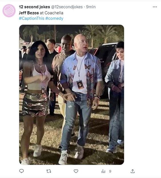 Jeff Bezos, captado con una camisa de mariposas en Coachella y bailando al ritmo de Bad Bunny