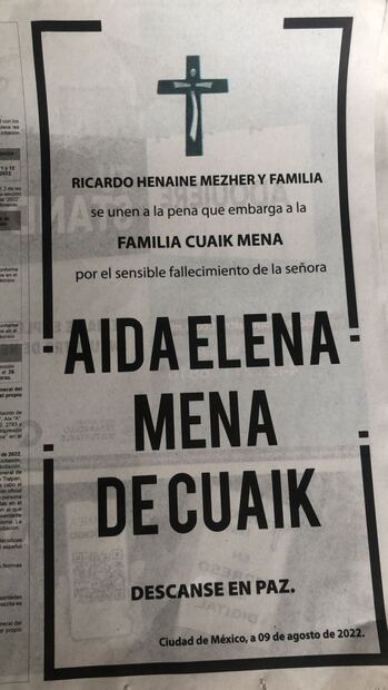 Muere Aida Elena Mena de Cuaik, socia fundadora de Grupo Hunan