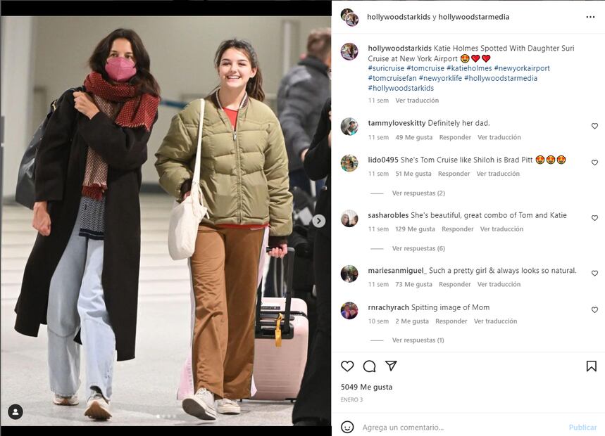 Suri, hija de Tom Cruise y Katie Holmes, ingresará a la universidad sin pedir la opinión del actor