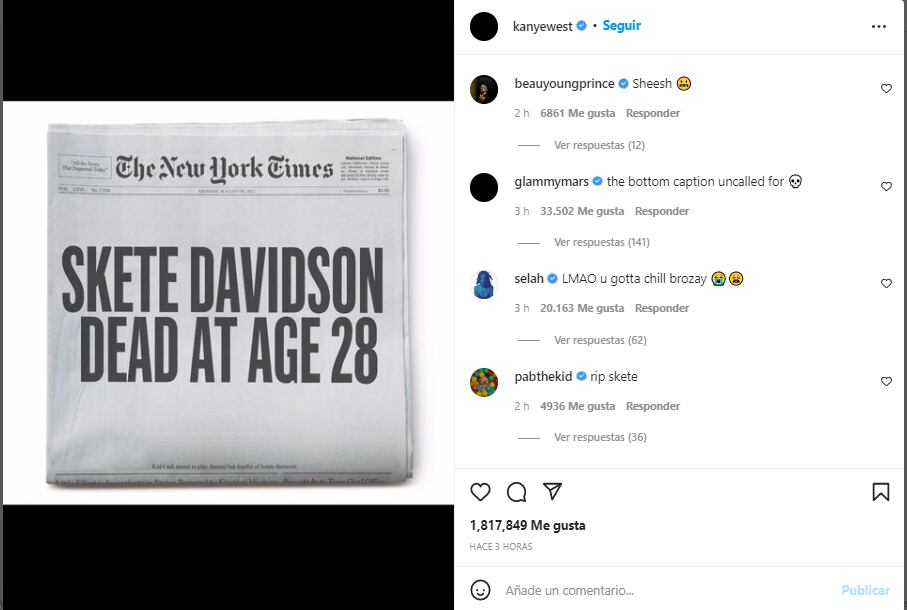 Kanye West se burla del rompimiento de Kim Kardashian y Pete Davidson