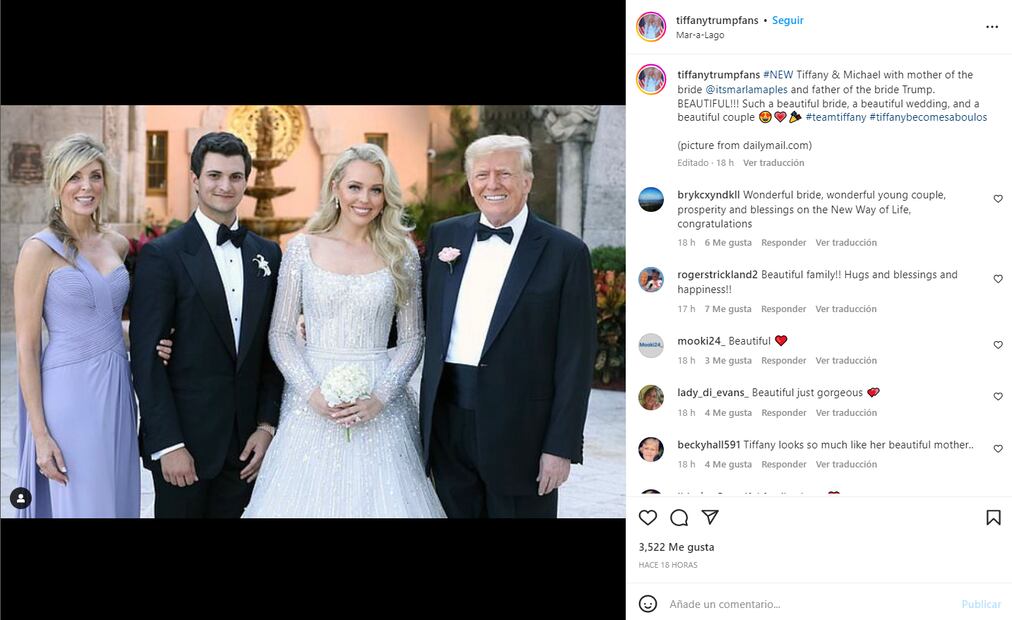 La ostentosa boda de Tiffany, hija de Donald Trump, y los looks de Ivanka y Melania