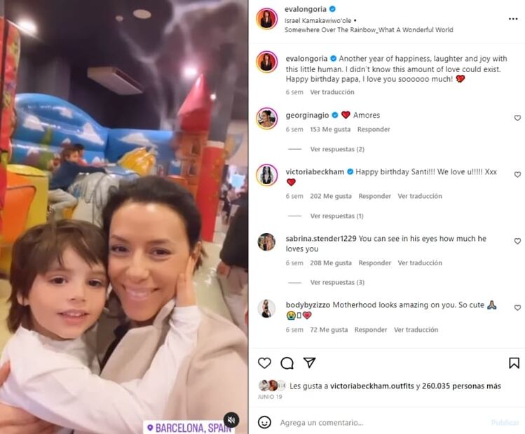 Eva Longoria y su hijo Santi / Instagram