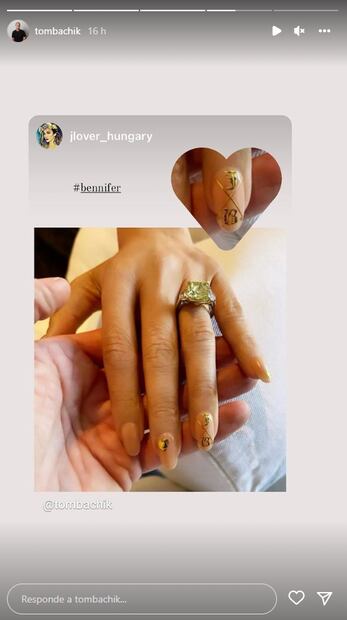 Jennifer Lopez presume su romántica manicura en honor a Ben Affleck