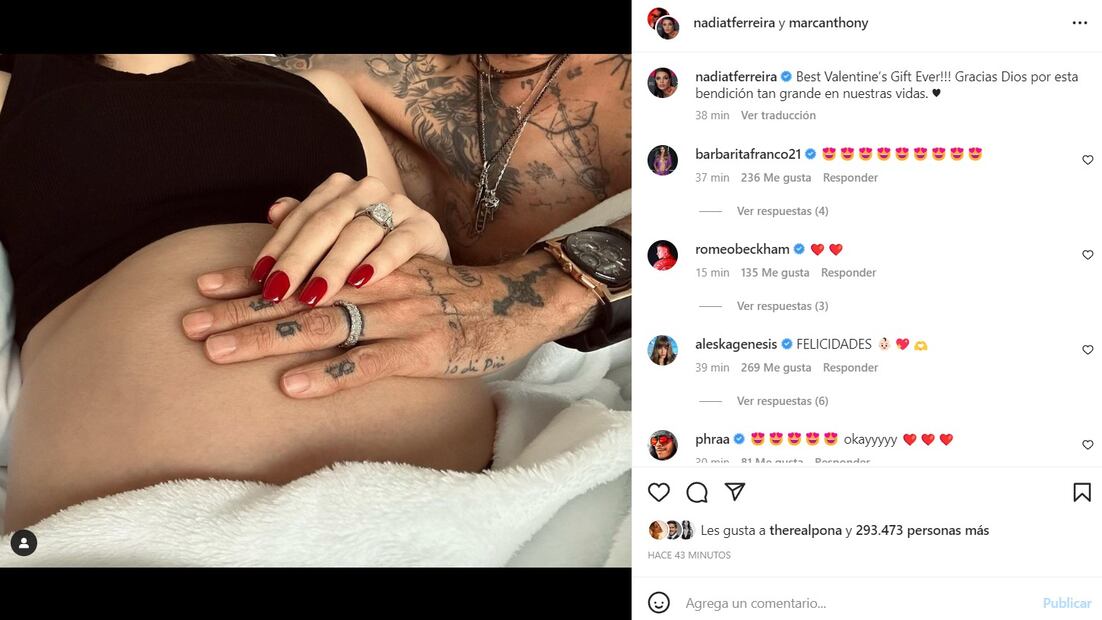 Marc Anthony será papá otra vez, Nadia Ferreira anuncia embarazo  