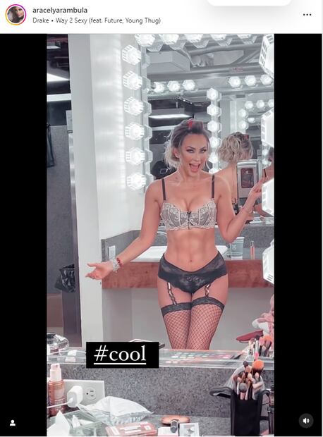 Aracely Arámbula baila coqueta en su camerino con liguero y bra de encaje 