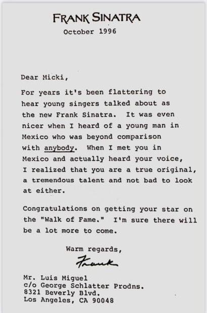 Frank Sinatra envió conmovedora carta a Luis Miguel en 1996