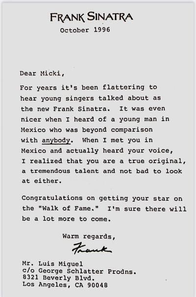 Frank Sinatra envió conmovedora carta a Luis Miguel en 1996