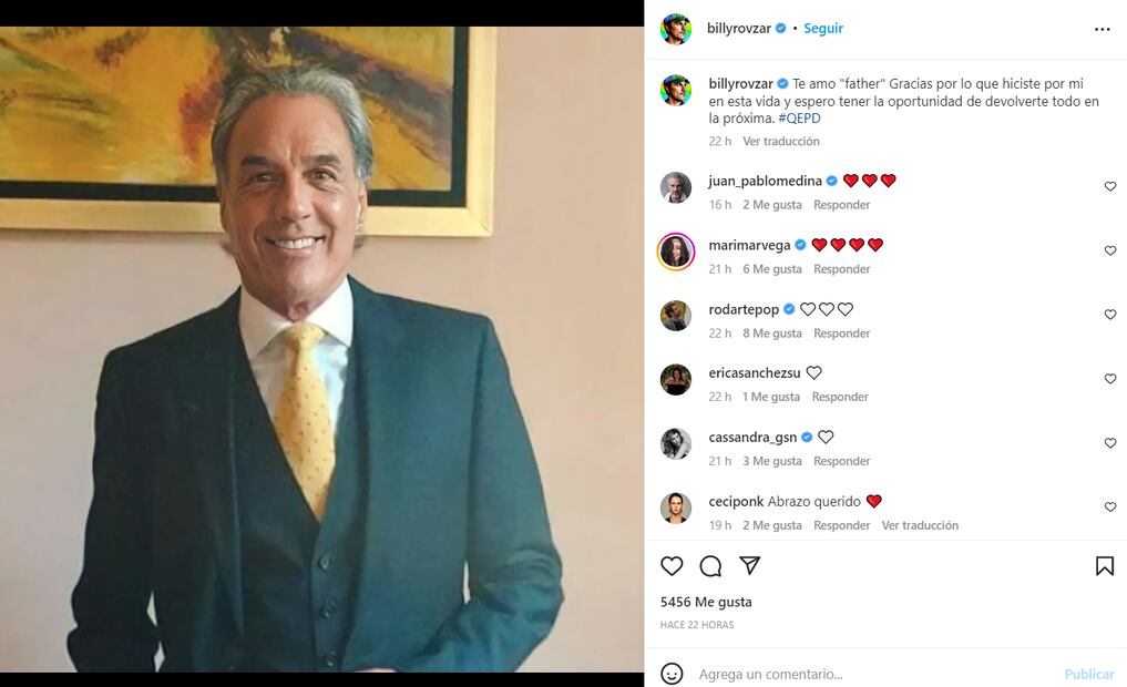 Billy Rovzar agradece y despide a su papá con emotivas palabras