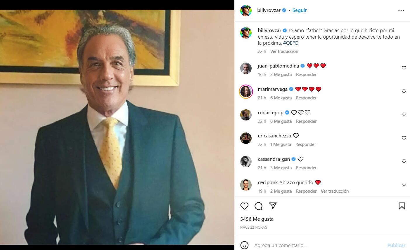 Billy Rovzar agradece y despide a su papá con emotivas palabras