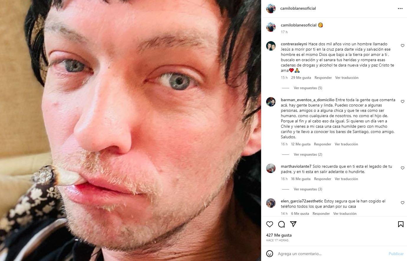 Las últimas fotos de Camilo Blanes: sin dientes, con cigarro y entre desorden