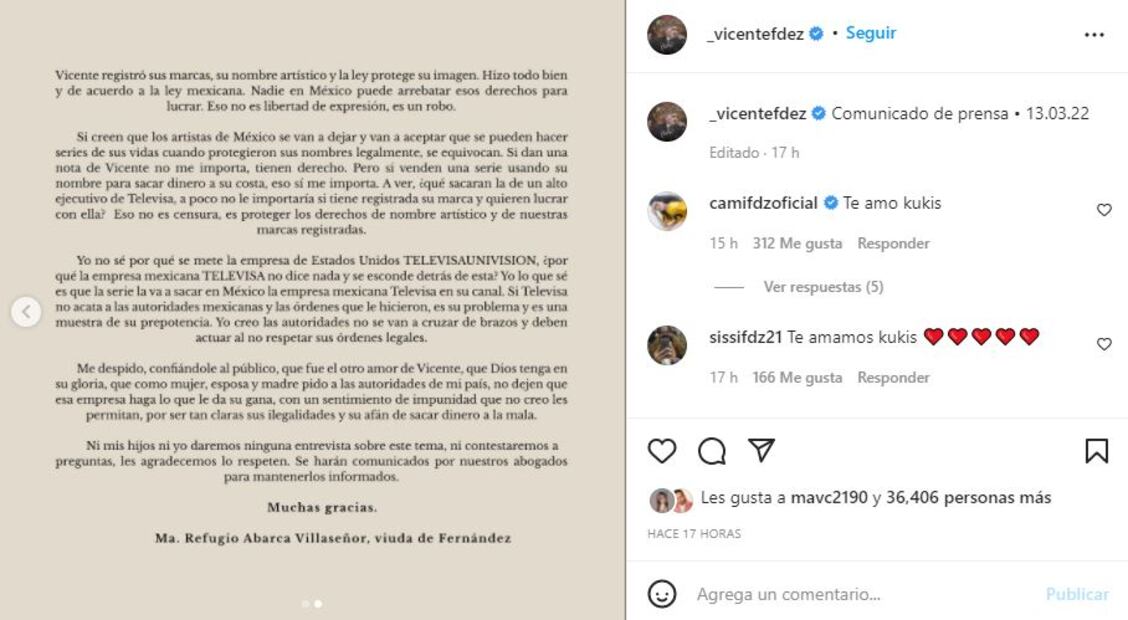 Cuquita Abarca, viuda de Vicente Fernández: “Hay gente que está abusando de su nombre”