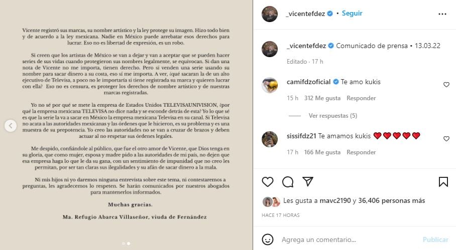 Cuquita Abarca, viuda de Vicente Fernández: “Hay gente que está abusando de su nombre”