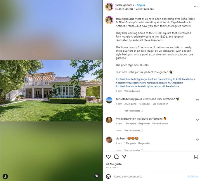 Parte del jardín de la nueva casa de los Richie-Grainge / Instagram