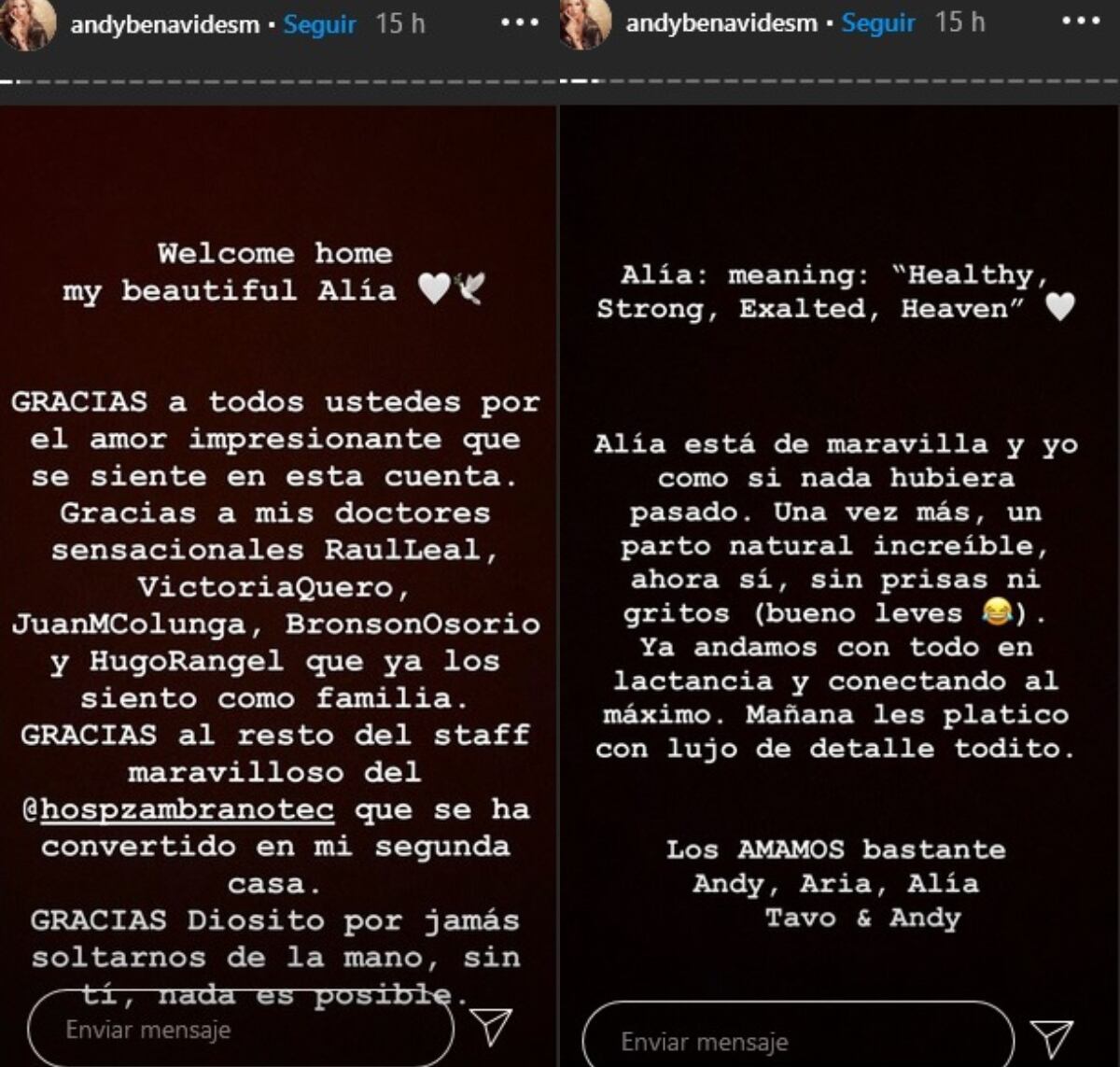El elegante agradecimiento de Andy Benavides por el nacimiento de Alía