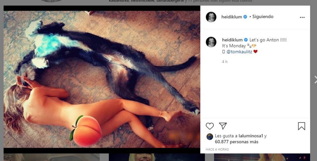 Heidi Klum sorprende sin ropa y con el emoticón de durazno en foto casera