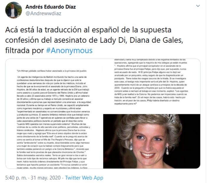Teoría sobre el "asesinato" de Diana de Gales pone de cabeza las redes