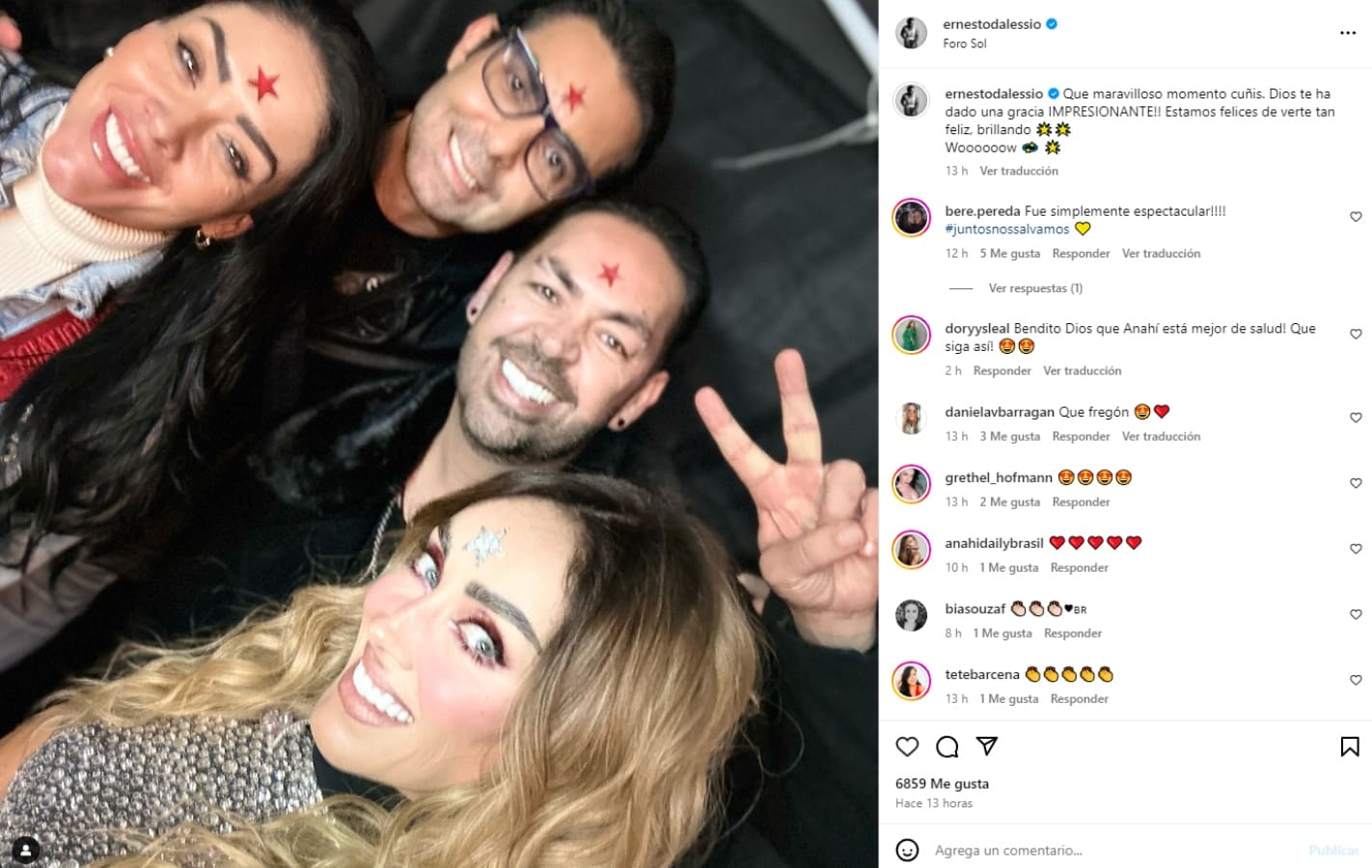 Ernesto D'Alessio, su hermano Jorge, su cuñada Marichelo Puente y Anahí / Instagram