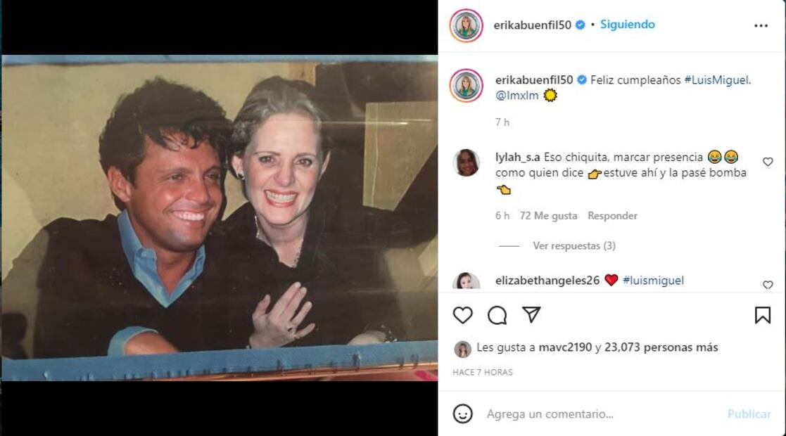 Érika Buenfil felicita a Luis Miguel con foto de recuerdo