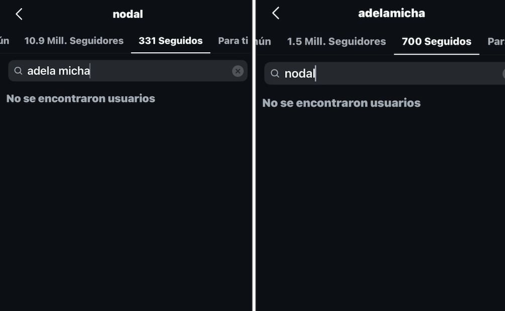 Christian Nodal y Adela Micha no se siguen mutuamente en Instagram / Fotos: Captura Instagram