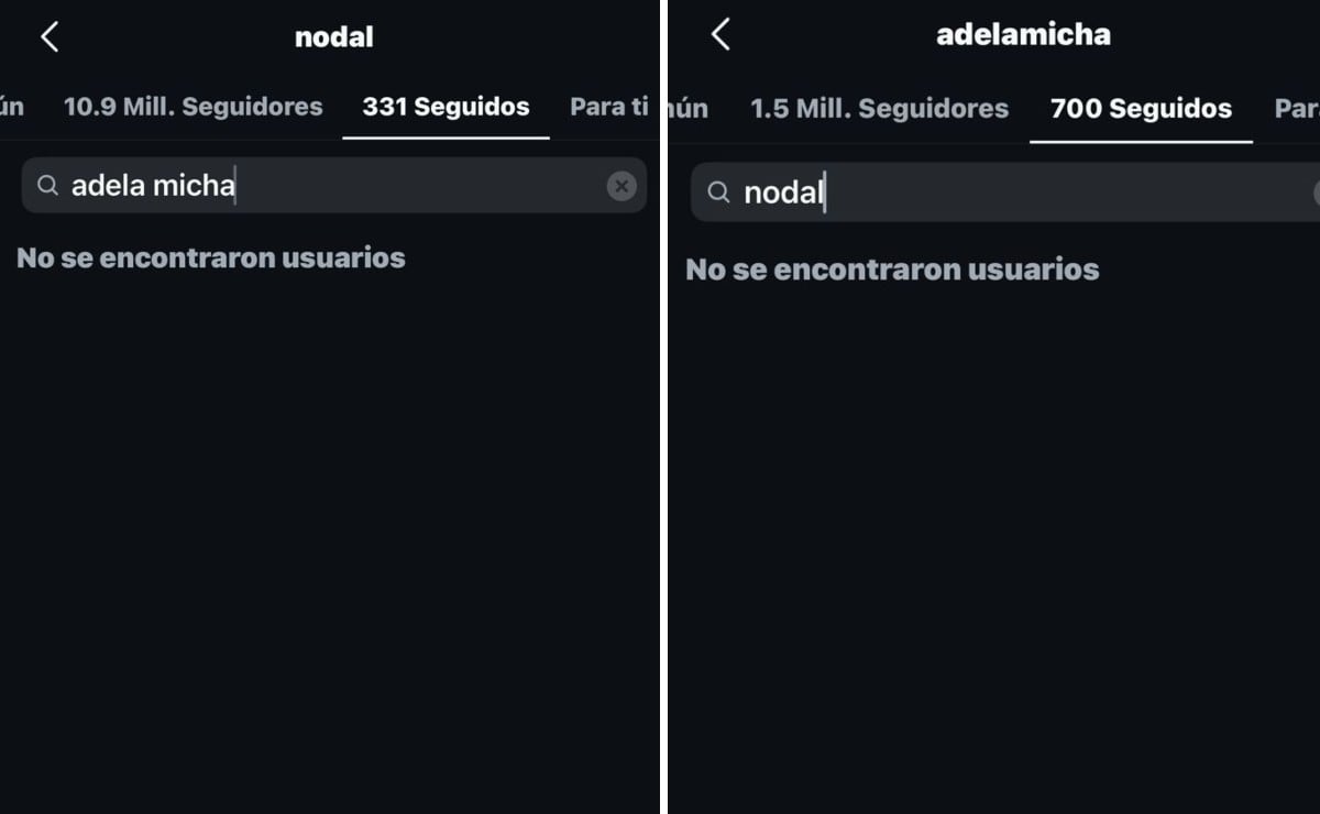 Christian Nodal y Adela Micha no se siguen mutuamente en Instagram / Fotos: Captura Instagram
