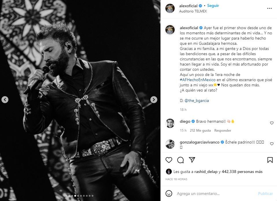 Alejandro Fernández da su primer concierto tras la muerte de su papá