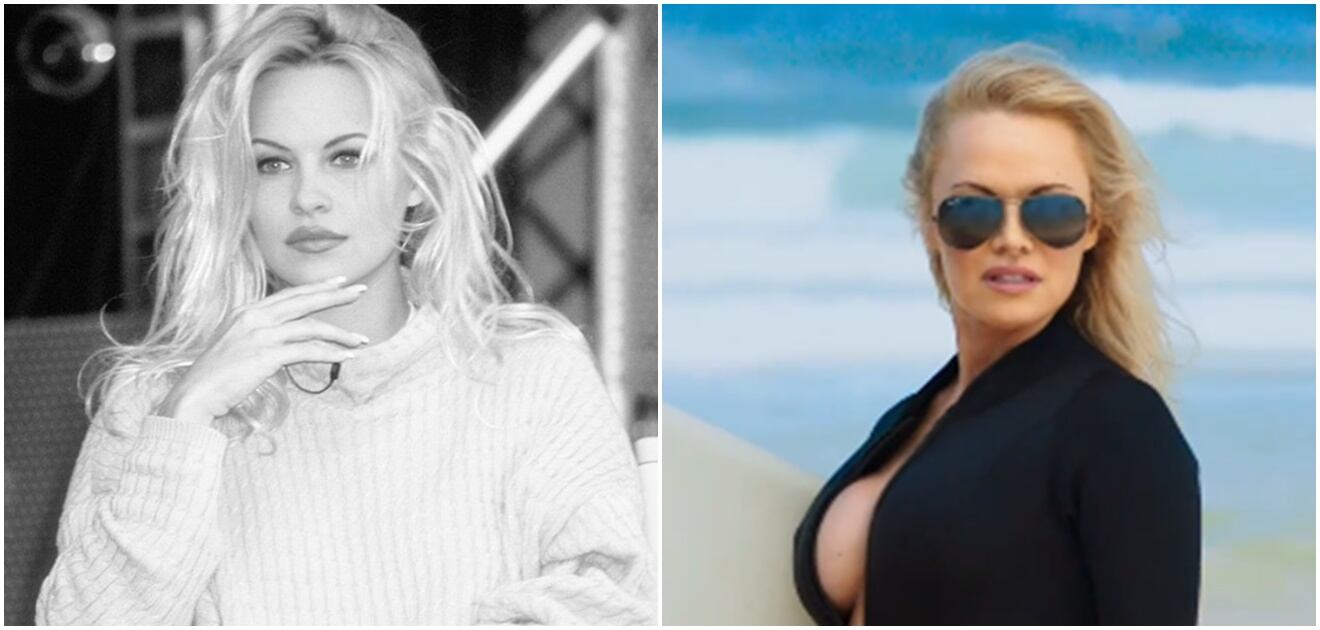 La actriz Pamela Anderson posó muy sensual con un clásico y sexy traje de baño color blanco