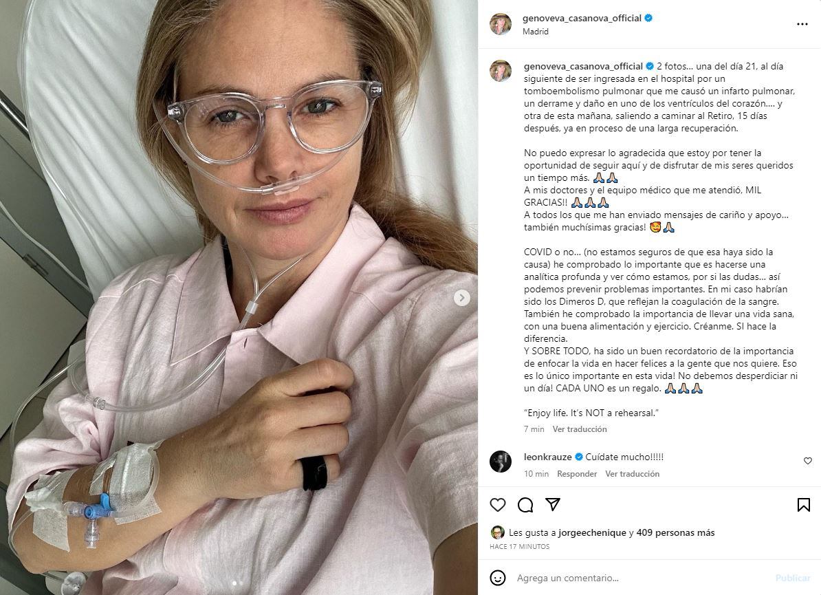 Genoveva Casanova en el hospital / Instagram