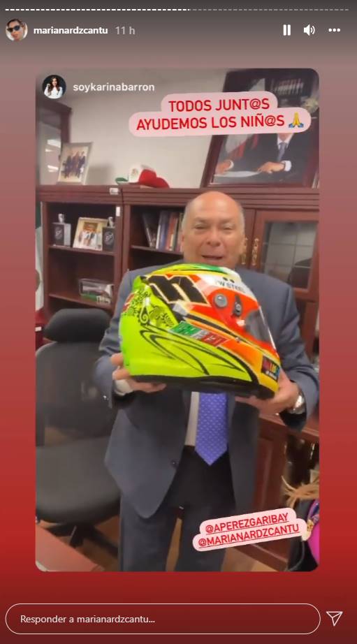 Casco de "Checo" Pérez será subastado para labor de Mariana Rodríguez