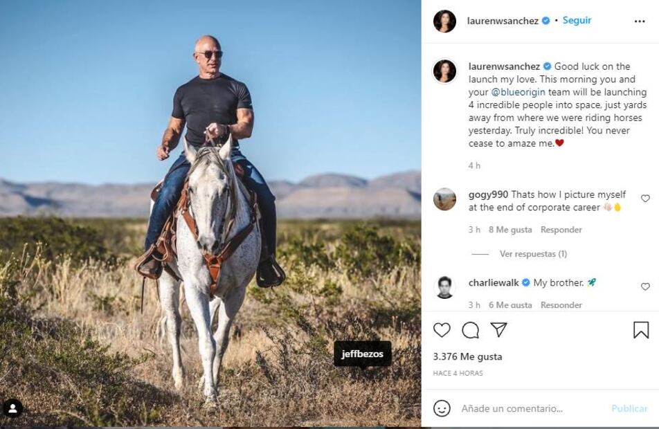 Lauren Sanchez, novia de Jeff Bezos, desea buena suerte a "su amor" en su nueva cuenta de Instagram
