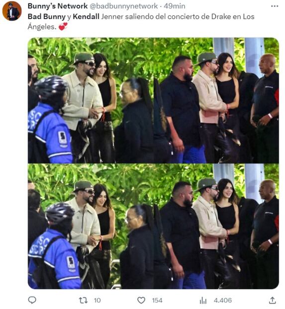 Kendall Jenner y Bad Bunny saliendo del concierto de Drake en Inglewood, California / Twitter